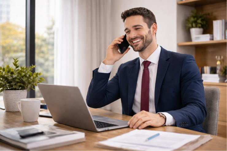 AtlanticHostCo consultant speaking on the phone